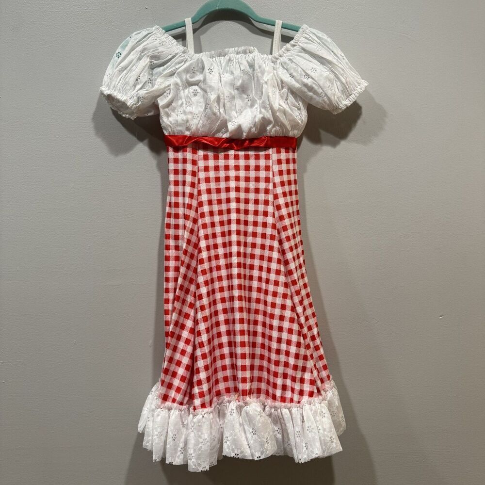 Star Styled Costume Dress Red Gingham Lace Cottage Festival Womens Petite Small
